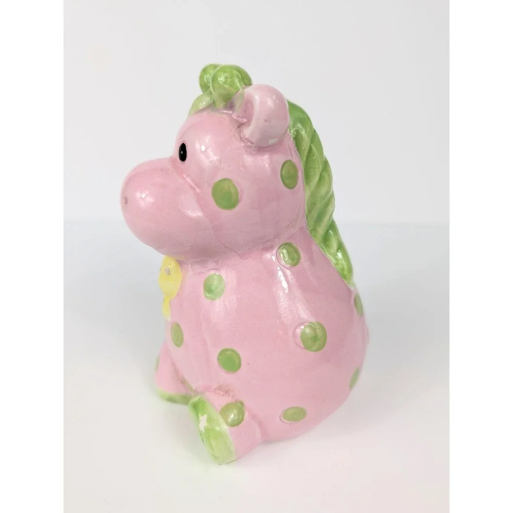 Ceramic Chubby Baby Giraffe Bank  Pink Polka Dots 5‎ 1/4